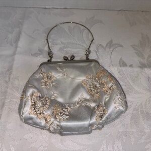 Japanese Satin Beaded Clutch Evening Bag Floral Embroidery